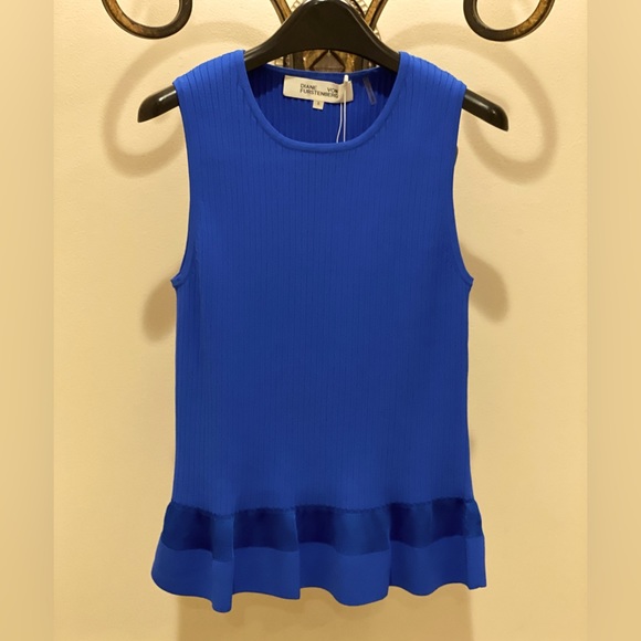 NWT *DIANE VON FURSTENBERG* Knit Peplum Top w/Ruffle … *COBALT* … Size: S - Picture 2 of 5